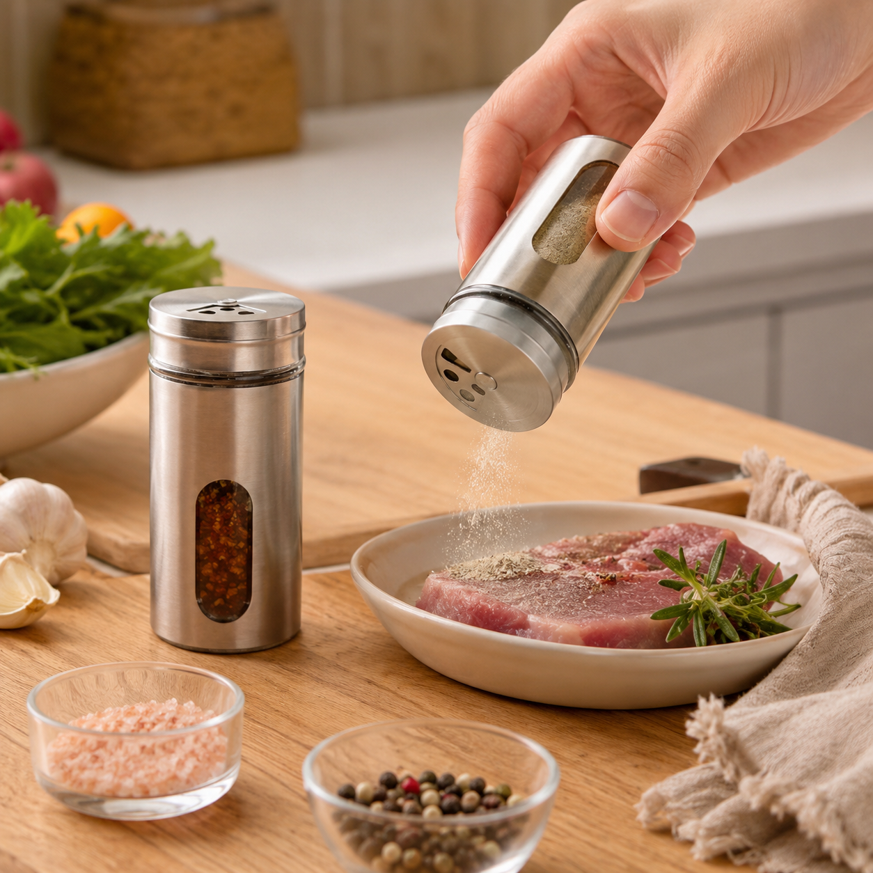 Stainless Steel Glass Spice Jar – Adjustable Seasoning Shaker