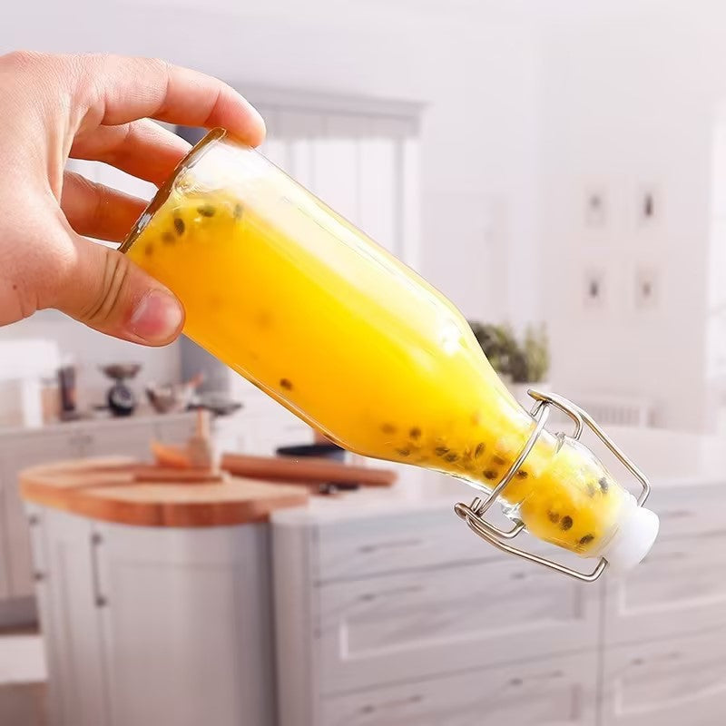 Round Swing Top Glass Bottle, Flip Clip Airtight Glass Beverage Storage Bottle