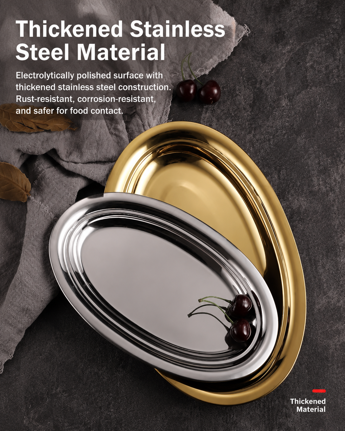 Stainless Steel Oval Serving Tray – Polished Decorative Metal Tray for Jewelry, Dessert, Table Display