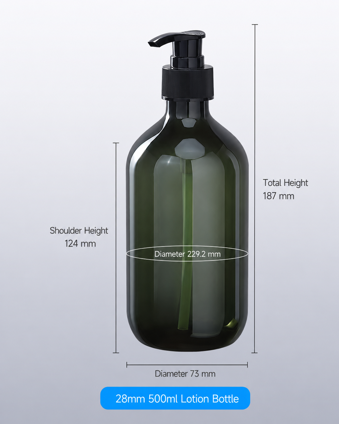 500ml PET Plastic Pump Lotion Bottle with PP Pump Dispenser