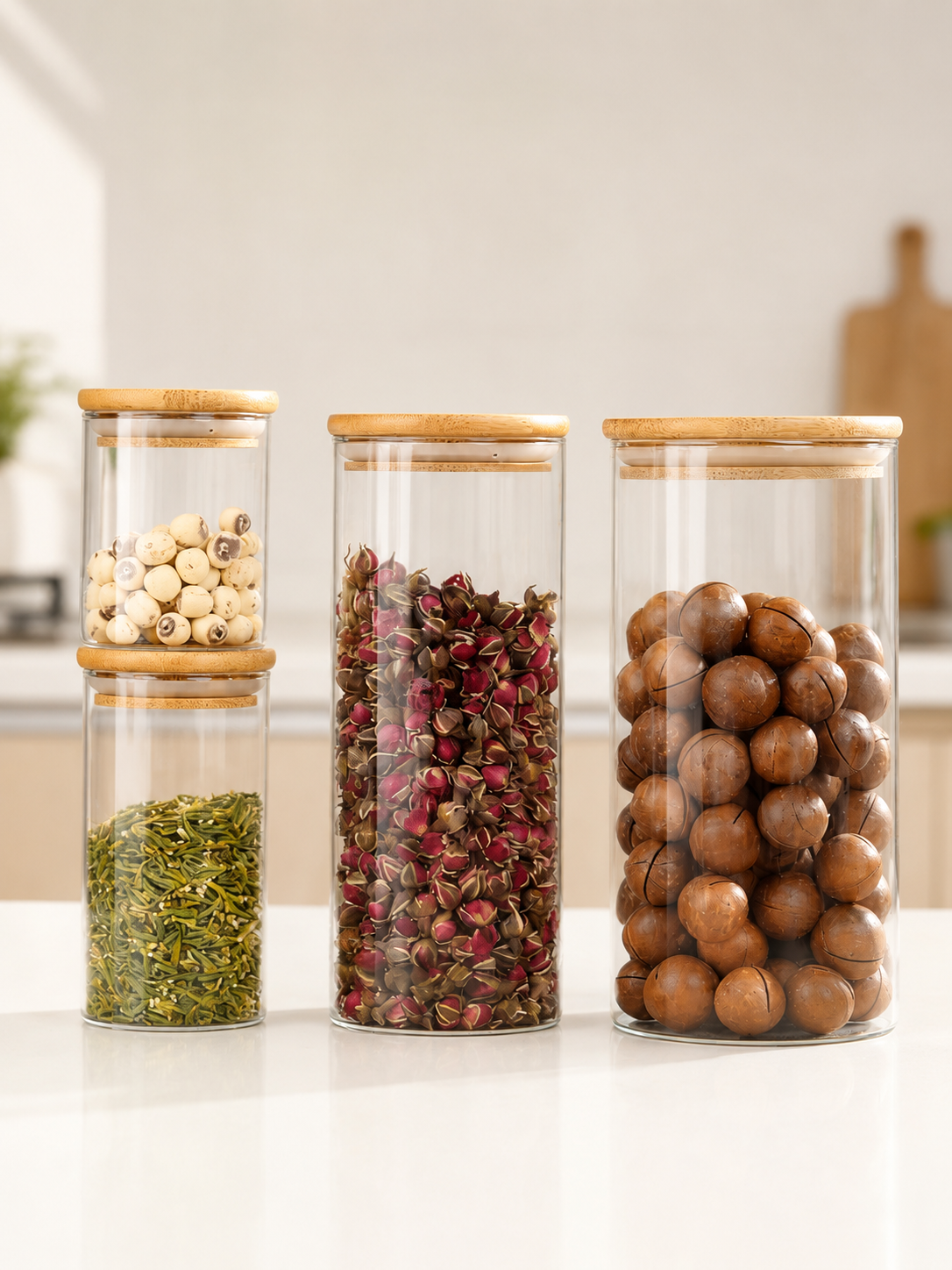 Glass Storage Canister with Bamboo Lid – Airtight Clear Glass Jar for Tea, Spices & Dry Food