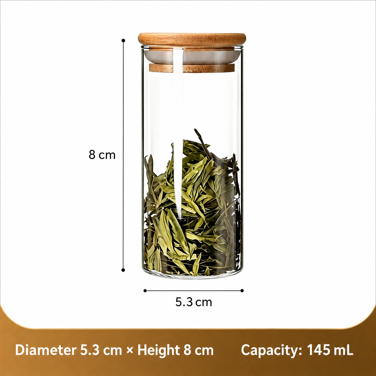Glass Storage Canister with Bamboo Lid – Airtight Clear Glass Jar for Tea, Spices & Dry Food