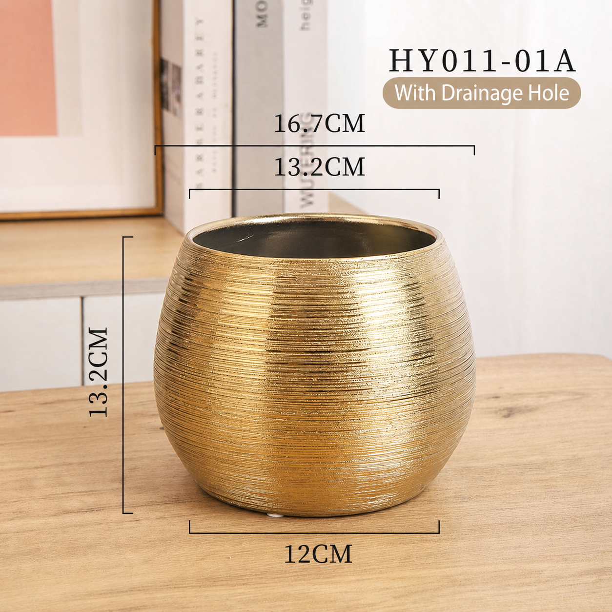 Luxury Gold Striped Ceramic Flower Pot