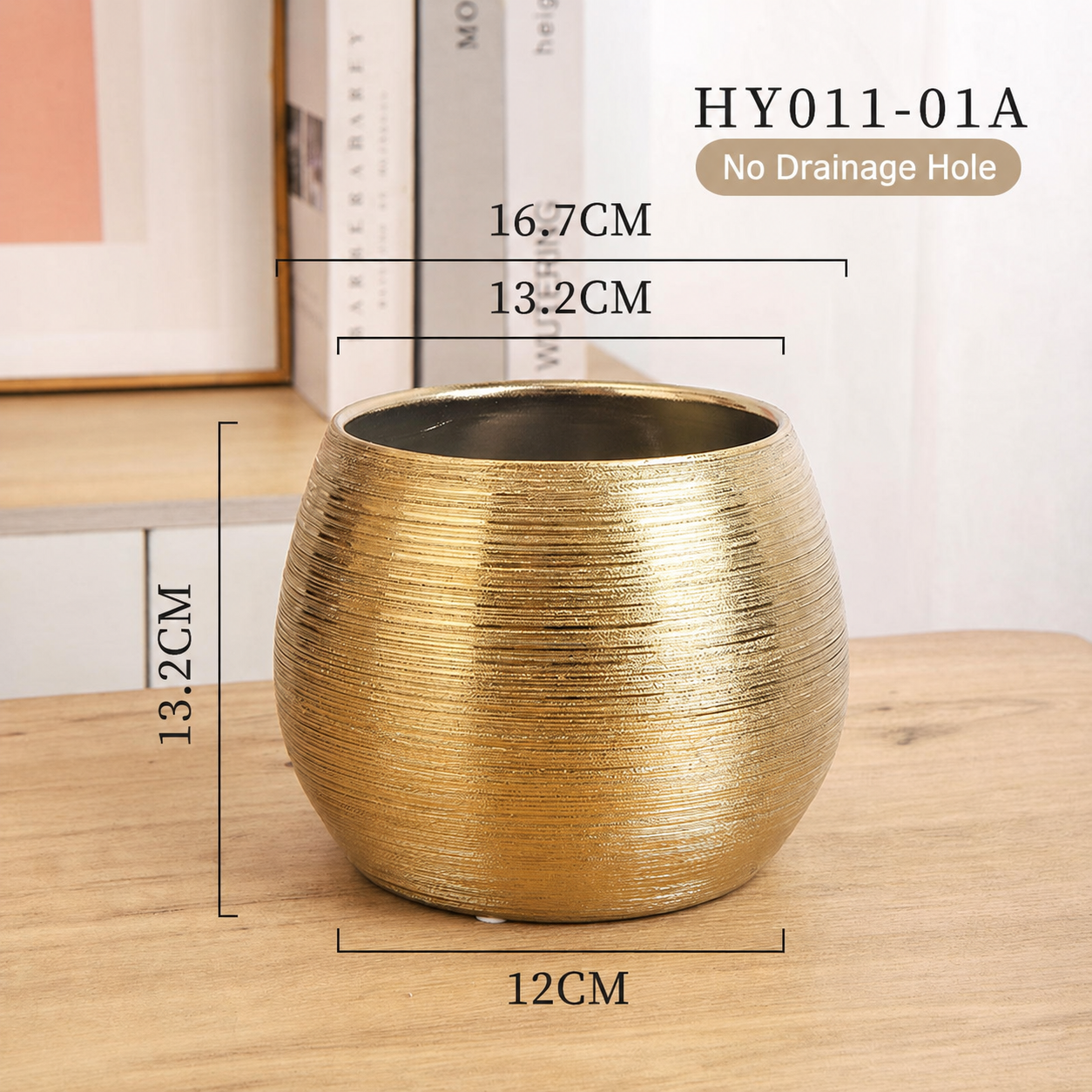 Luxury Gold Striped Ceramic Flower Pot
