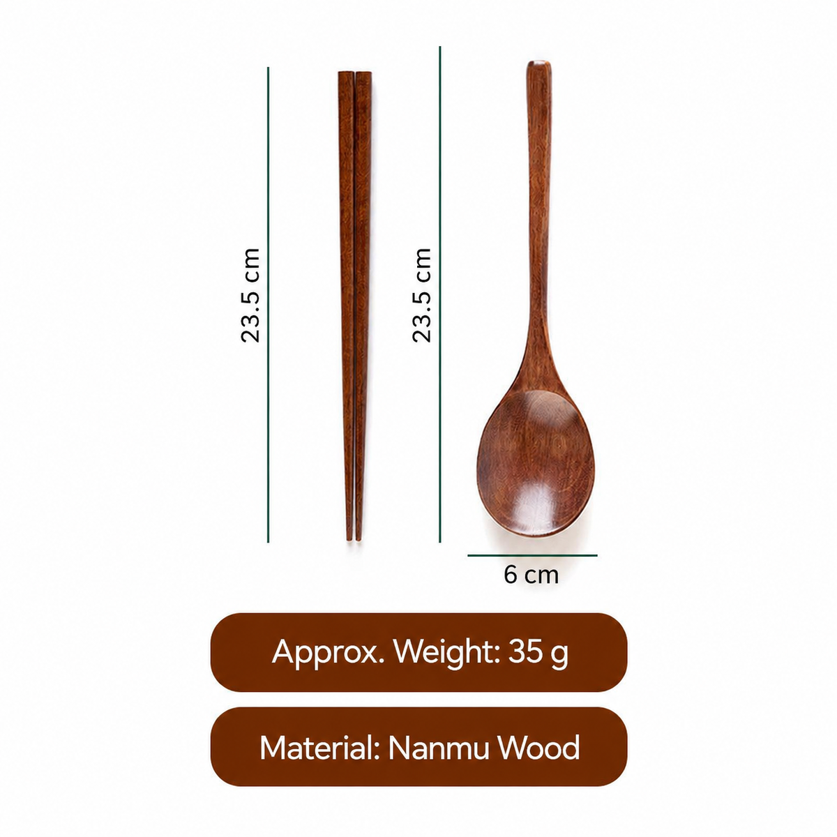 Nanmu Wood Spoon & Chopsticks Set – Natural Wooden Tableware Set with 1 Spoon and 1 Pair of Chopsticks for Dining