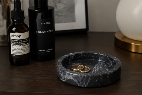 Natural Marble Vanity Tray – Ring, Jewelry & Essential Oil Holder