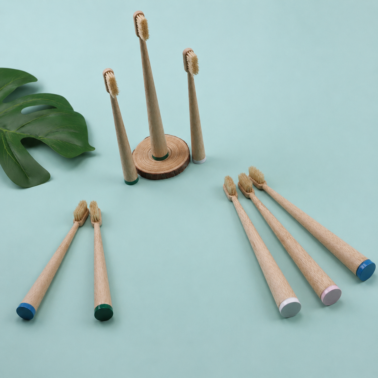 Natural Bamboo Toothbrush – Soft Bristles, Eco-Friendly Wooden Handle, Color-Coded Base