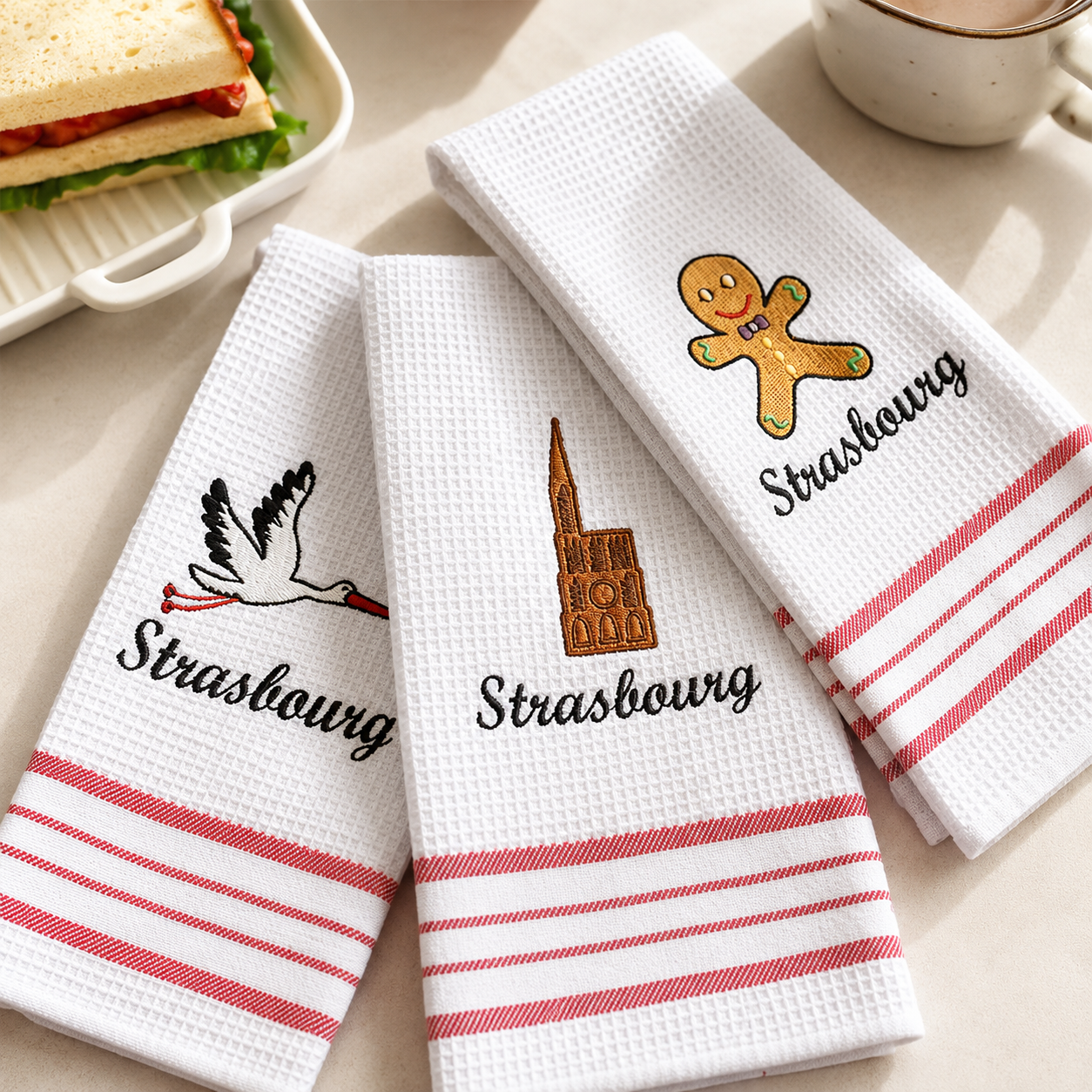 Christmas Embroidered Waffle Tea Towel, Nordic Cotton Fabric Napkin