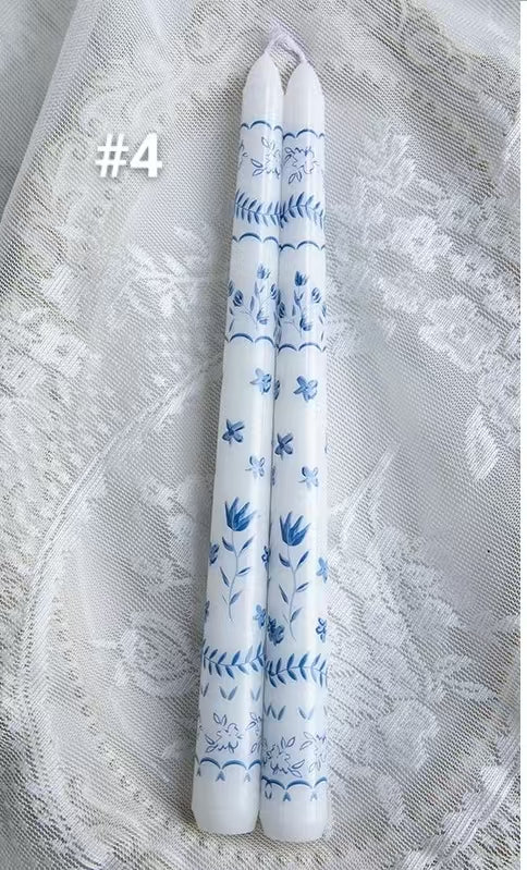 25cm Blue & White Porcelain Taper Candles – Set of 2