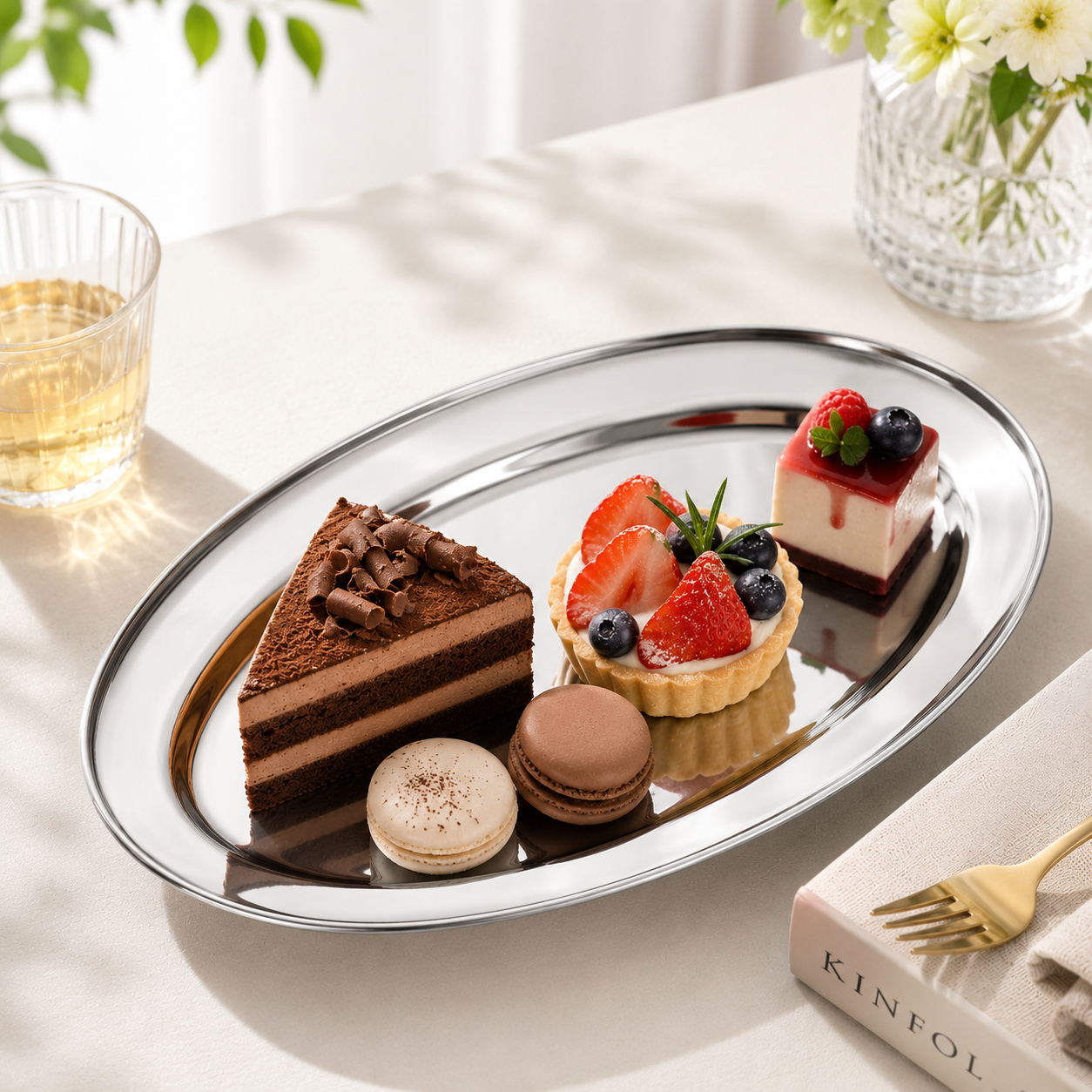 Stainless Steel Oval Plate, Metal Oval Serving Platter for Restaurant & Home