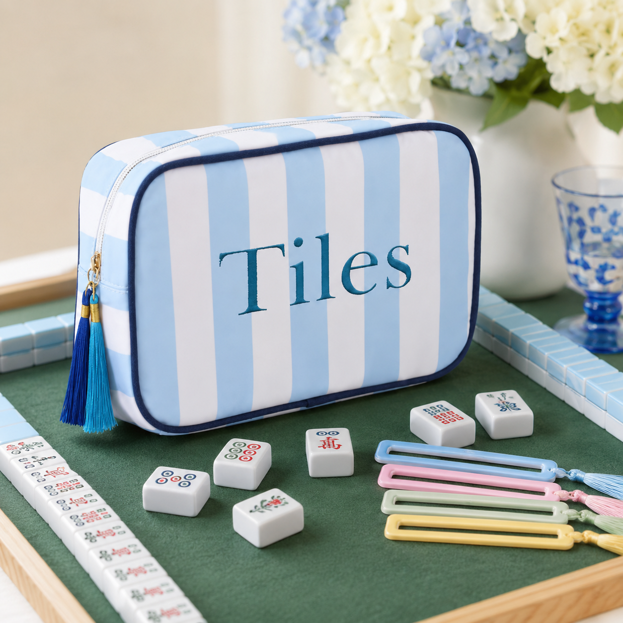 Mahjong Tile Storage Bag – Oxford Fabric Portable Game Set Organizer with Tassel Design