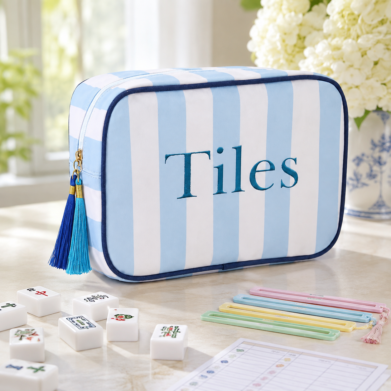 Mahjong Tile Storage Bag – Oxford Fabric Portable Game Set Organizer with Tassel Design