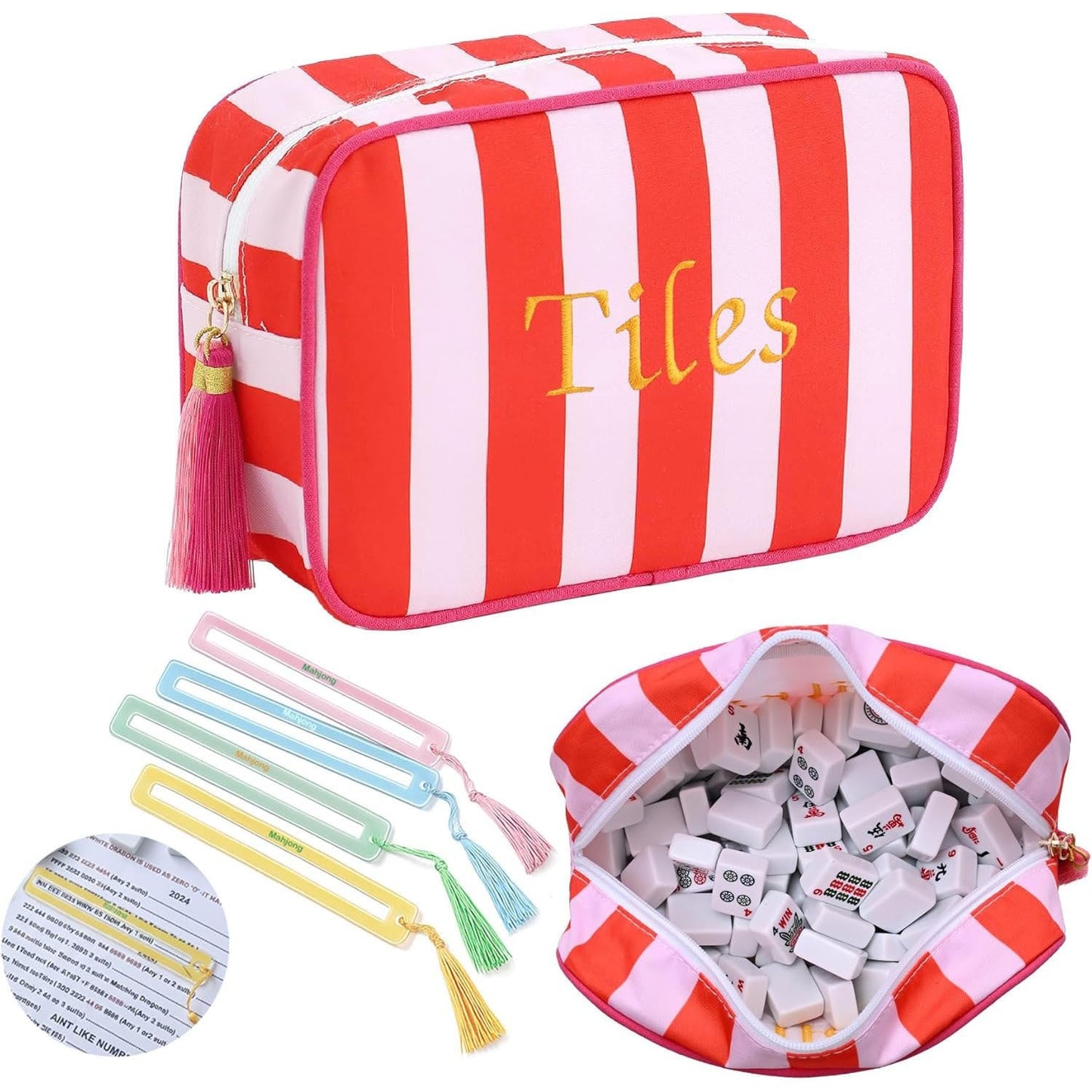 Mahjong Tile Storage Bag – Oxford Fabric Portable Game Set Organizer with Tassel Design