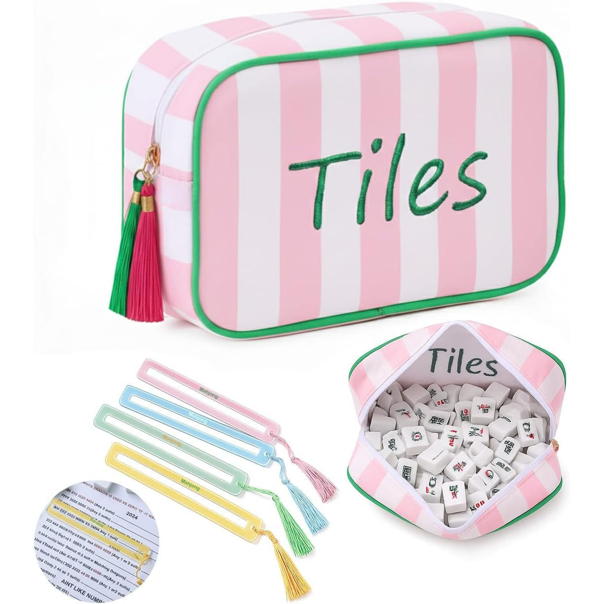 Mahjong Tile Storage Bag – Oxford Fabric Portable Game Set Organizer with Tassel Design