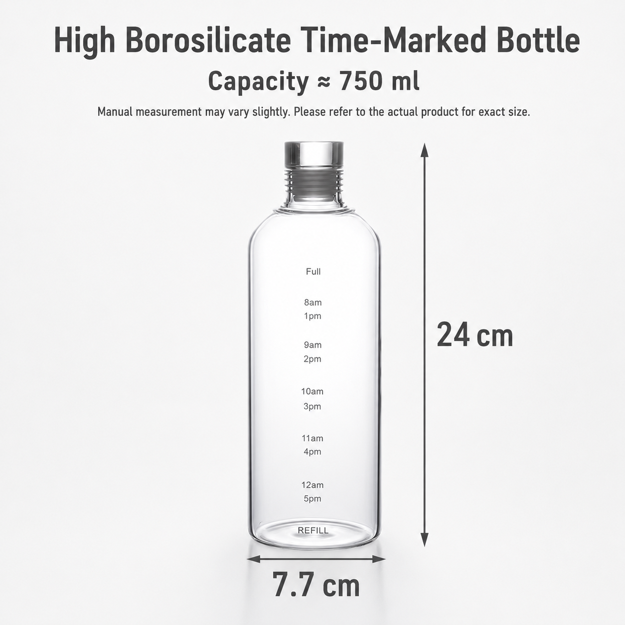 High Borosilicate Glass Water Bottle With Time Markings – Airtight Leakproof Clear Glass Drinks Bottle