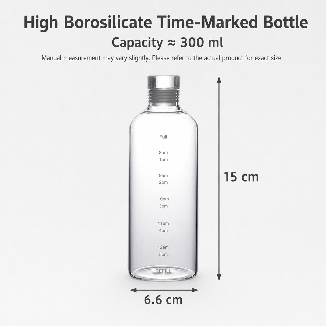 High Borosilicate Glass Water Bottle With Time Markings – Airtight Leakproof Clear Glass Drinks Bottle