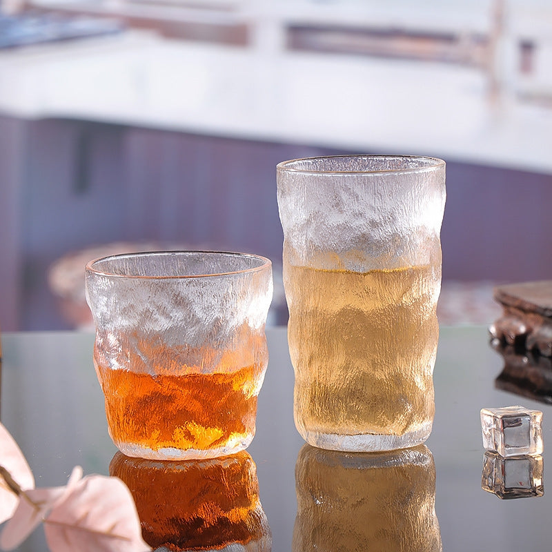 Textured Glacier Glass Tumbler, Irregular Wave Clear Drinking Glass Cup