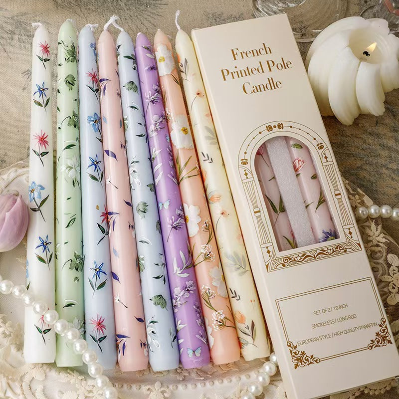 25cm Printed Taper Candles – Set of 2