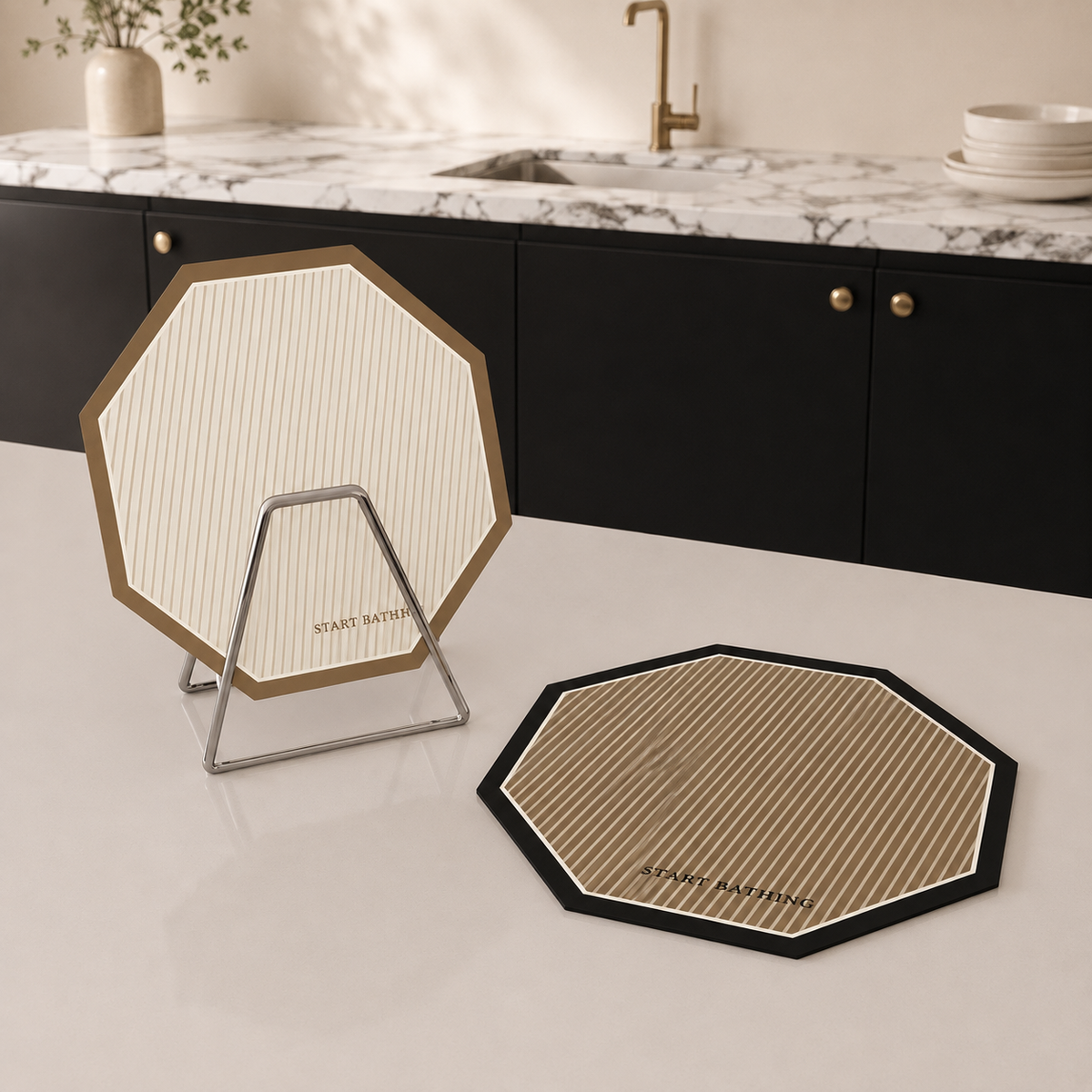 20CM  Octagonal Heat Resistant Pot Trivet – Modern Stripe Kitchen Hot Pad for Pots, Pans & Dining Table Protection