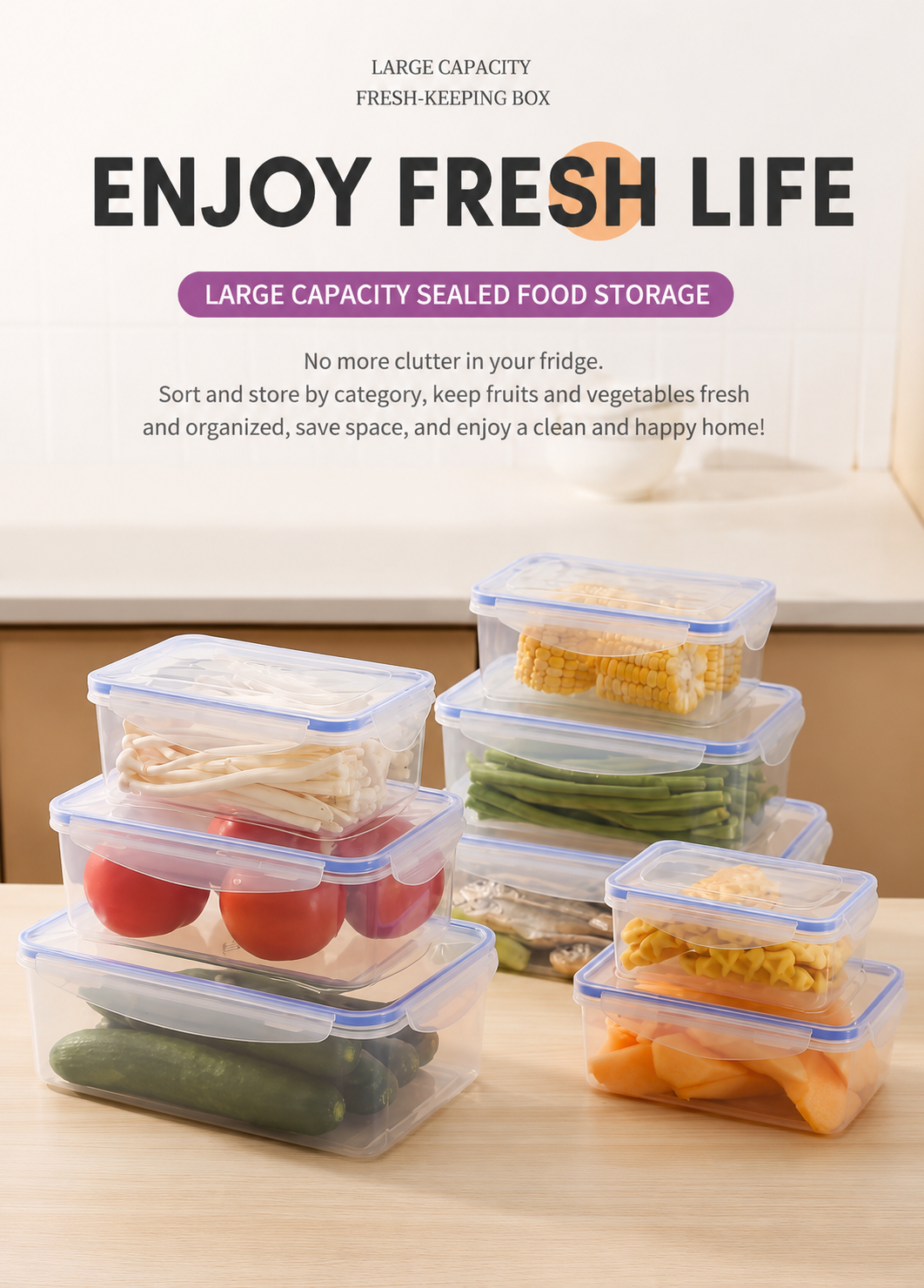 Food Grade PP Food Storage Containers with Locking Lids, Airtight Leakproof Kitchen Organizer
