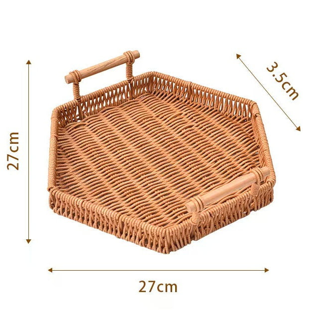 Faux Rattan Serving Tray Snack Storage Plate