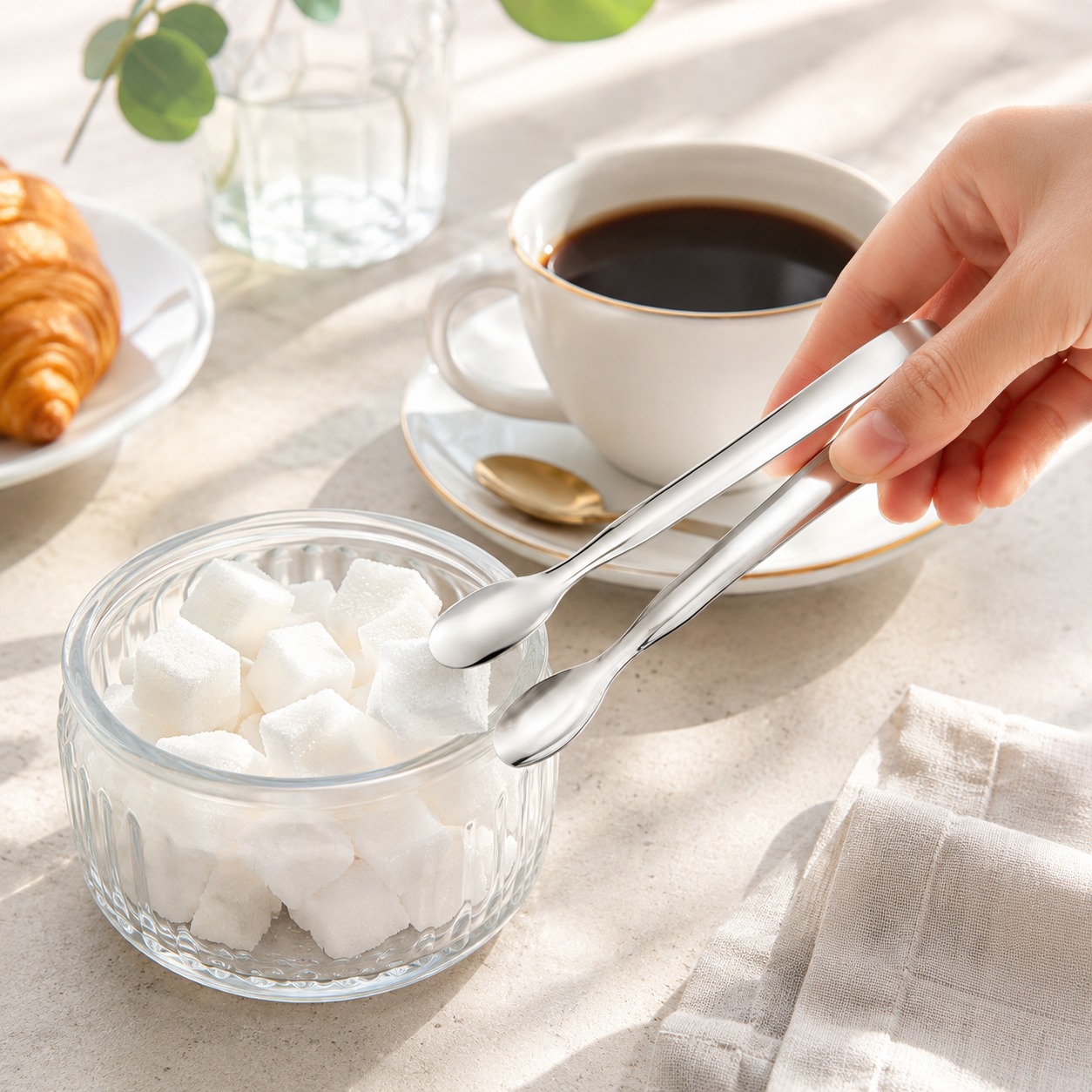 Stainless Steel Sugar Tongs, Mini Ice Cube Serving Tongs for Coffee & Tea Bar
