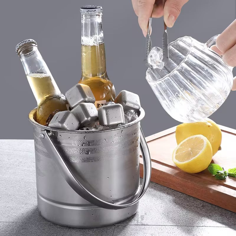1.6L Stainless Steel Ice Bucket with Strainer & Handle