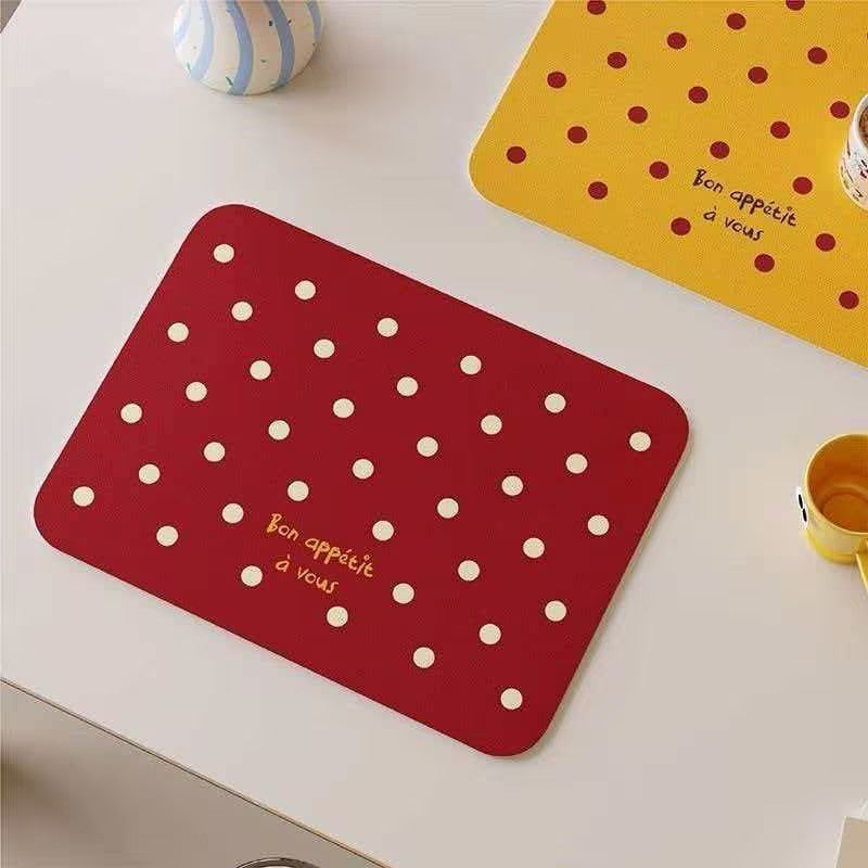 Waterproof Leather Placemat – Minimalist Polka Dot Dining Table Mat, French Style PU Leather Table Protector for Kitchen & Home Decor