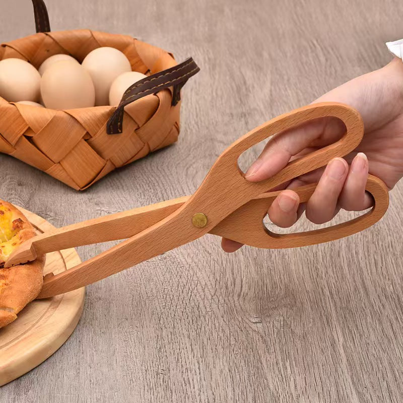 Scissor Style Wooden Bread Tongs Food Serving Tongs