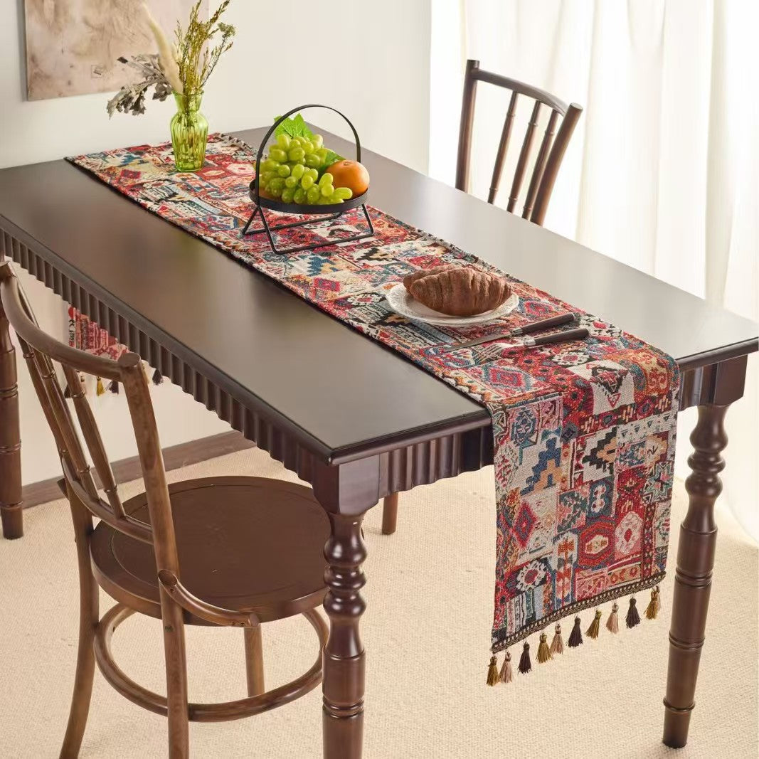 Boho Tassel Table Runner Ethnic Decorative Table Cover