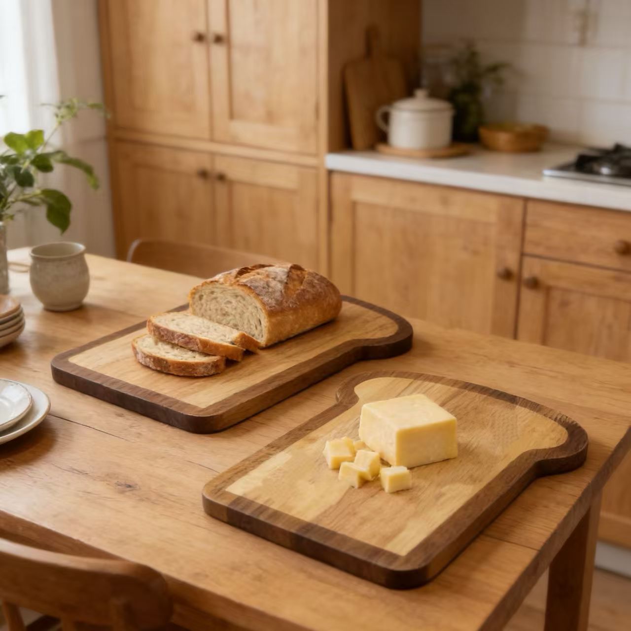 Rubber Wood Bread Shape Cutting Board Kitchen Chopping Board