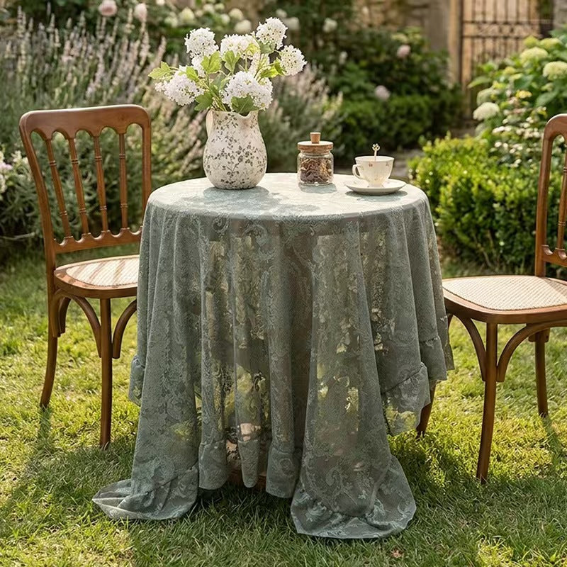 French Ruffled Lace Tablecloth Hollow Out Rectangular Table Cover