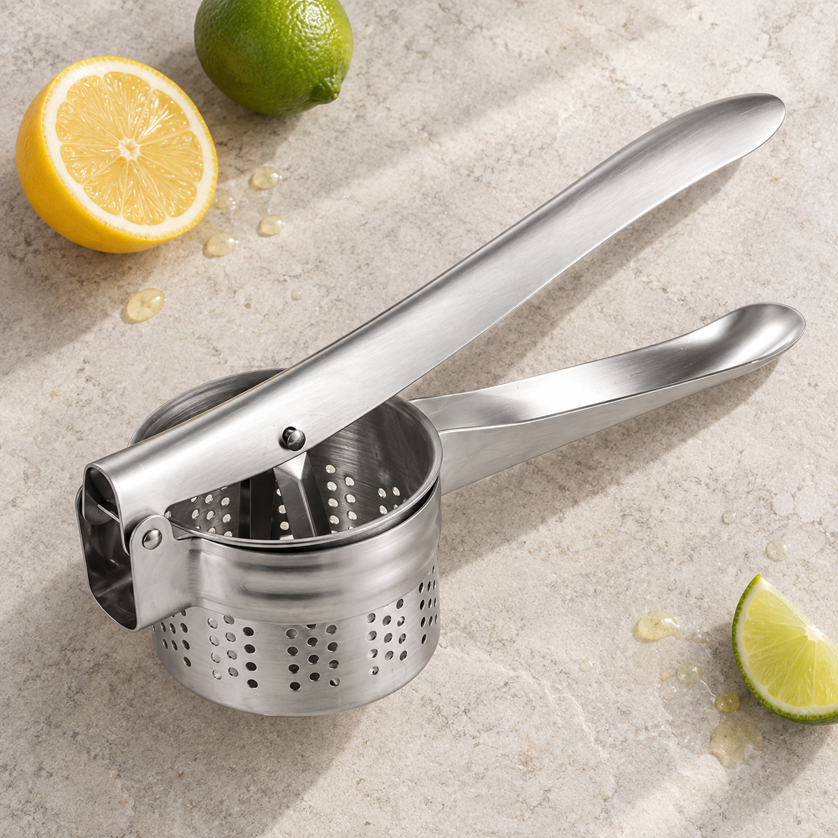 Heavy Duty Stainless Steel Potato Ricer – Manual Masher Press with Full Perforated Basket