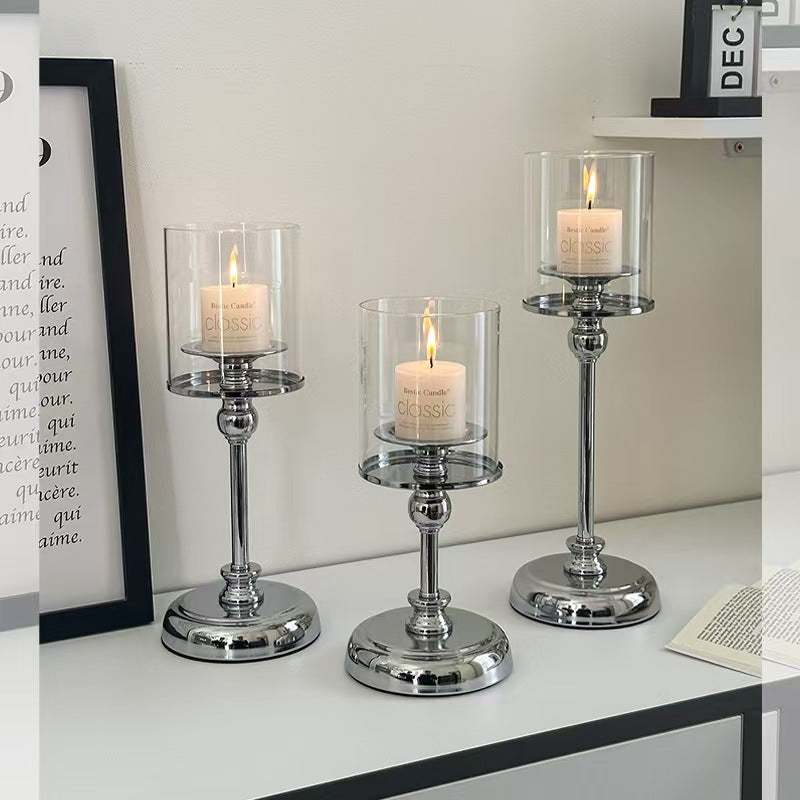 Glass Candleholder Aromatherapy Candle Decor, Alloy Accent