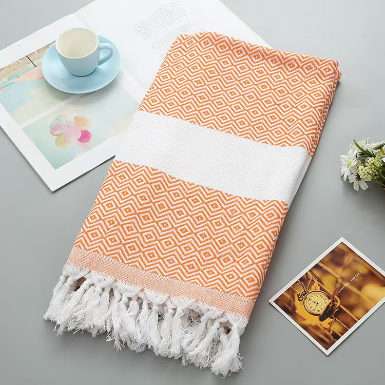 Boho Turkish Cotton Beach Towel Diamond Weave Tassel Throw Lightweight Bath Picnic Towel 1x1.8m
