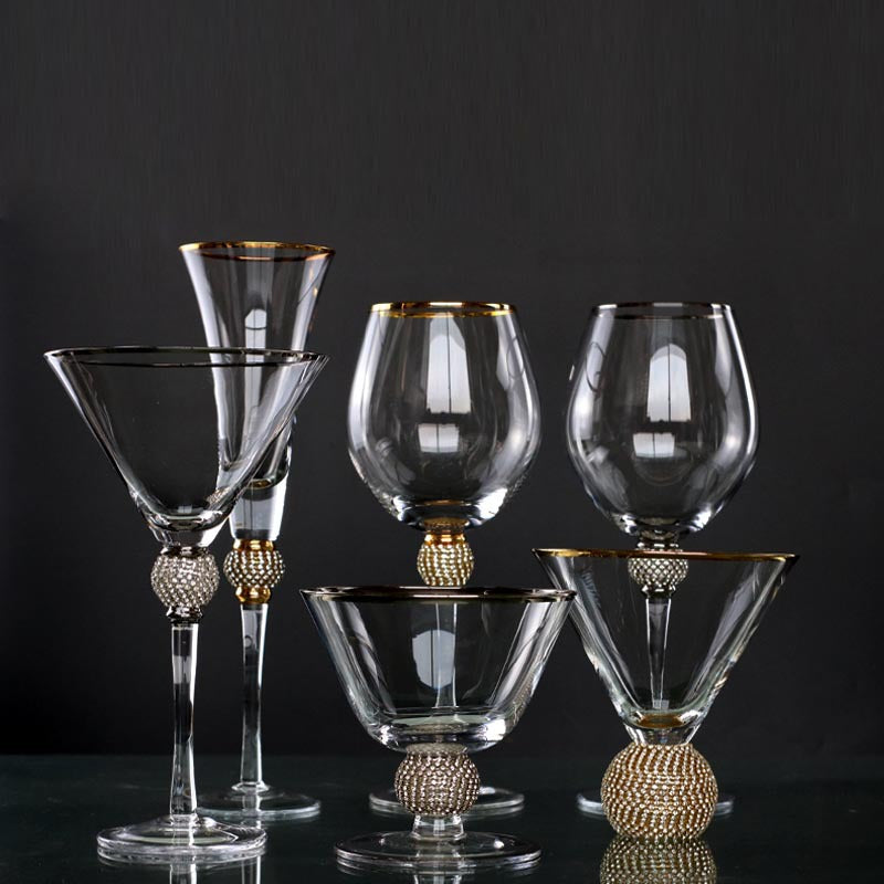 Gold Rim Crystal Goblet with Jewel Accent – Luxury Champagne, Wine & Dessert Glass