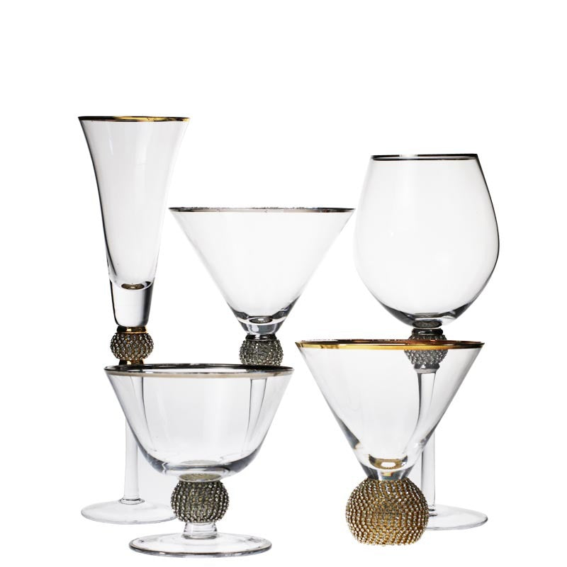 Gold Rim Crystal Goblet with Jewel Accent – Luxury Champagne, Wine & Dessert Glass