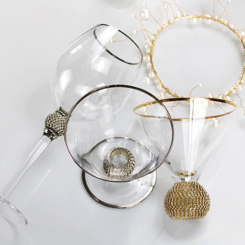 Gold Rim Crystal Goblet with Jewel Accent – Luxury Champagne, Wine & Dessert Glass