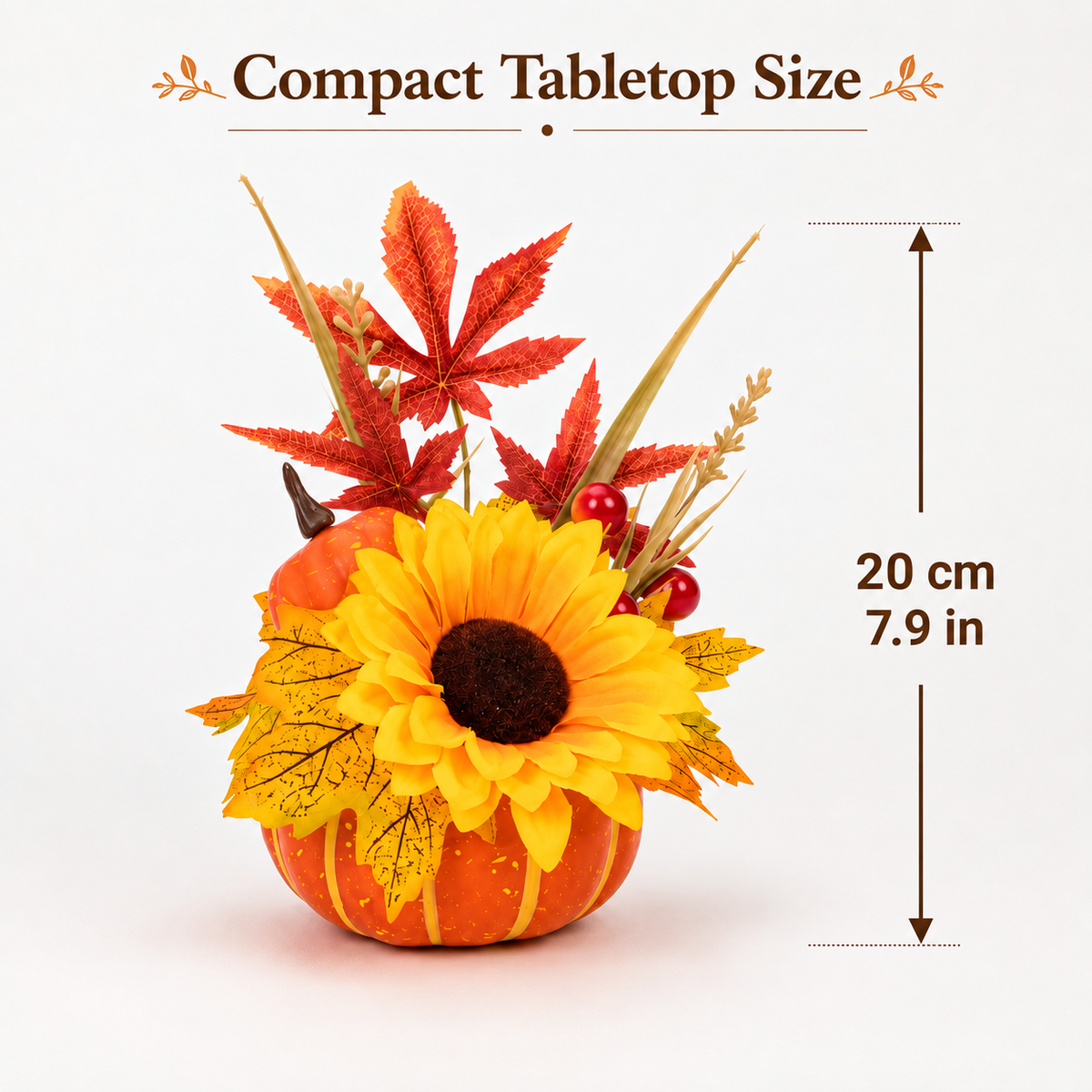 Fall Pumpkin Floral Centerpiece – Autumn Sunflower Table Decor for Thanksgiving, Harvest, Mantel and Entryway