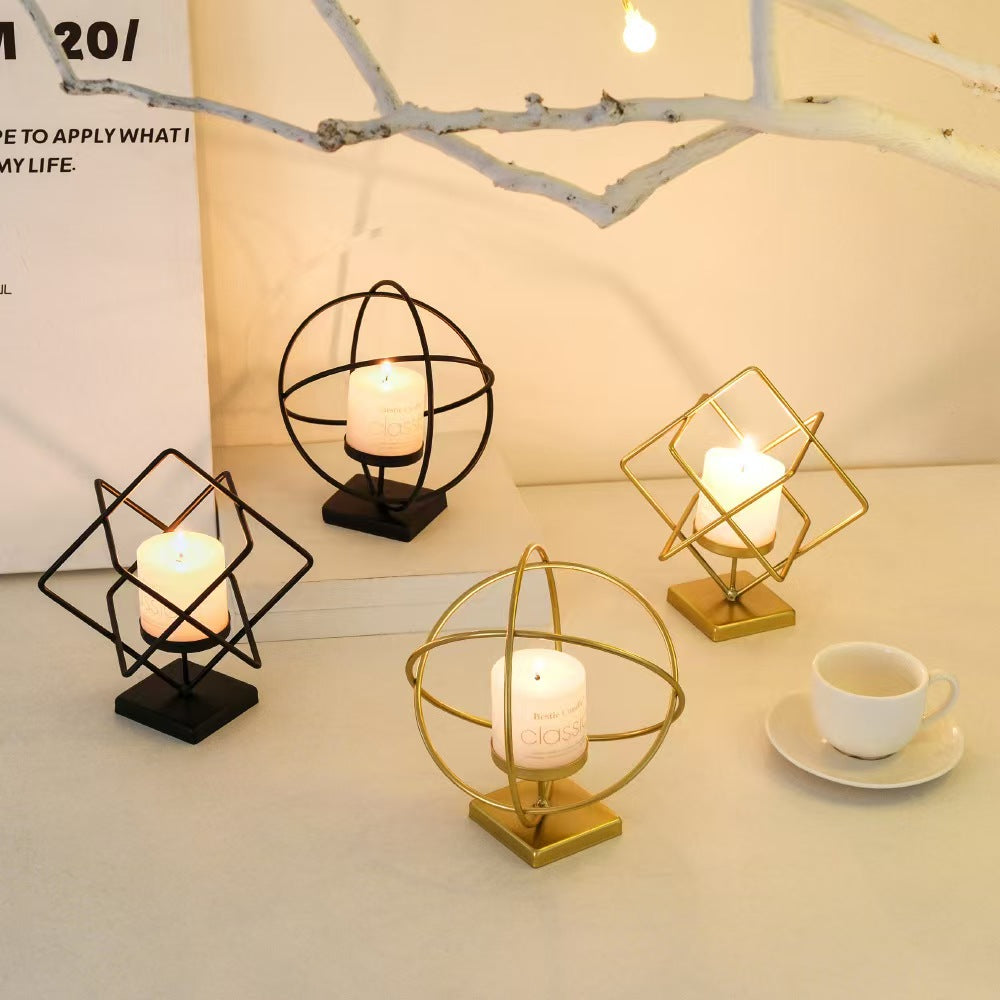 Creative Iron Candleholder, Cube Globe Irregular Sculpture