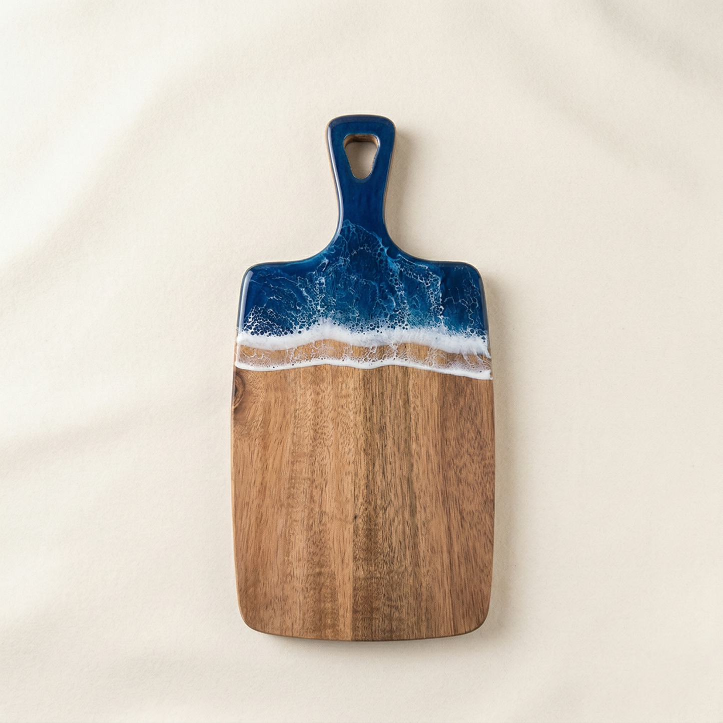 Ocean Wave Resin Paddle Board with Handle Acacia Wood Epoxy Serving Cutting Board