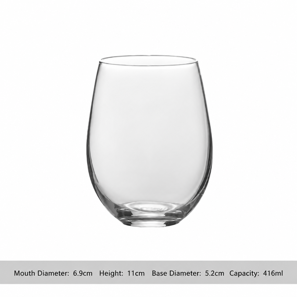 Crystal Clear Stemless Wine Glass – 416ml Modern Drinking Tumbler