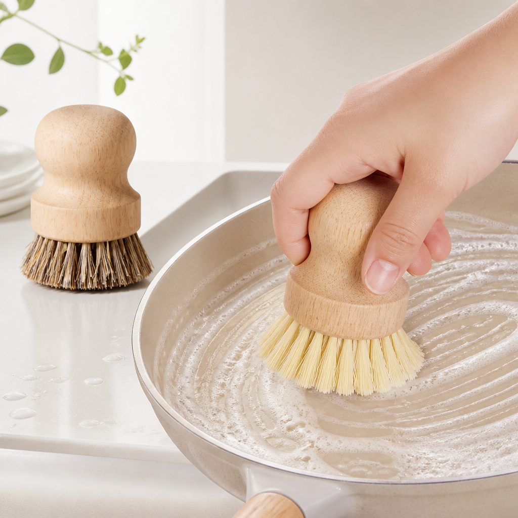 Wooden Palm Dish Brush – Natural Fiber Kitchen Scrubber