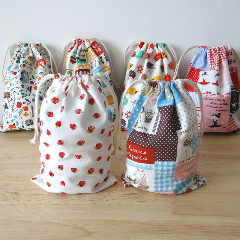 Cute Printed Cotton Drawstring Storage Bag