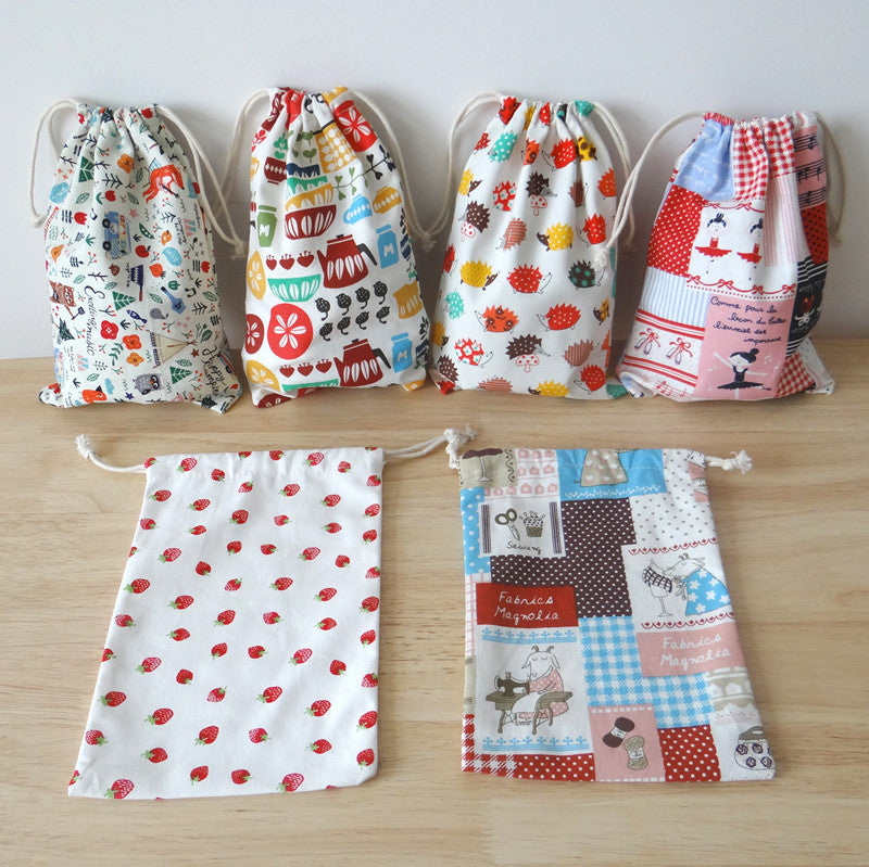 Cute Printed Cotton Drawstring Storage Bag