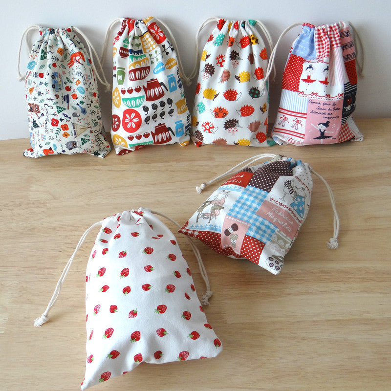 Cute Printed Cotton Drawstring Storage Bag