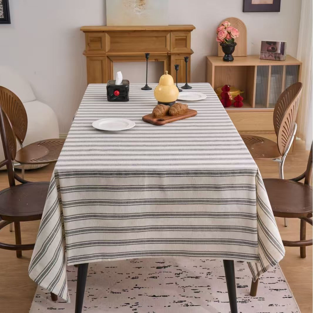 Cotton Linen Striped Tablecloth Rectangular Coffee Table Cover
