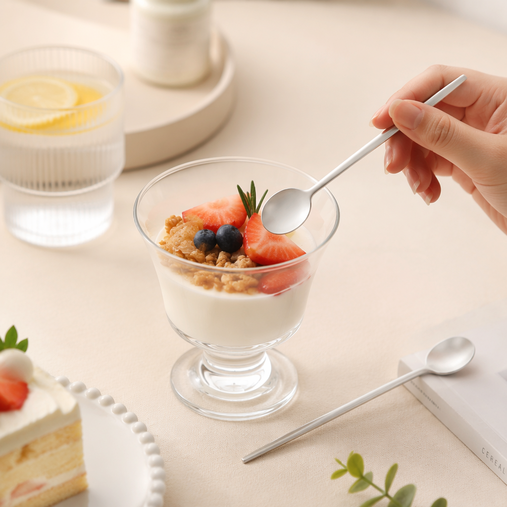 304 Stainless Steel Dessert Spoon, Mirror Polished Long Handle Coffee Tea Spoon