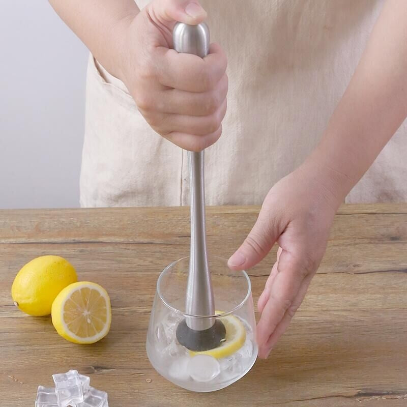 Stainless Steel Cocktail Muddler with Non-Slip PP Head, Ergonomic Slim Waist Fruit Muddler for Bar
