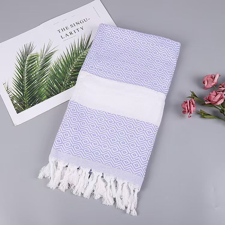 Boho Turkish Cotton Beach Towel Diamond Weave Tassel Throw Lightweight Bath Picnic Towel 1x1.8m